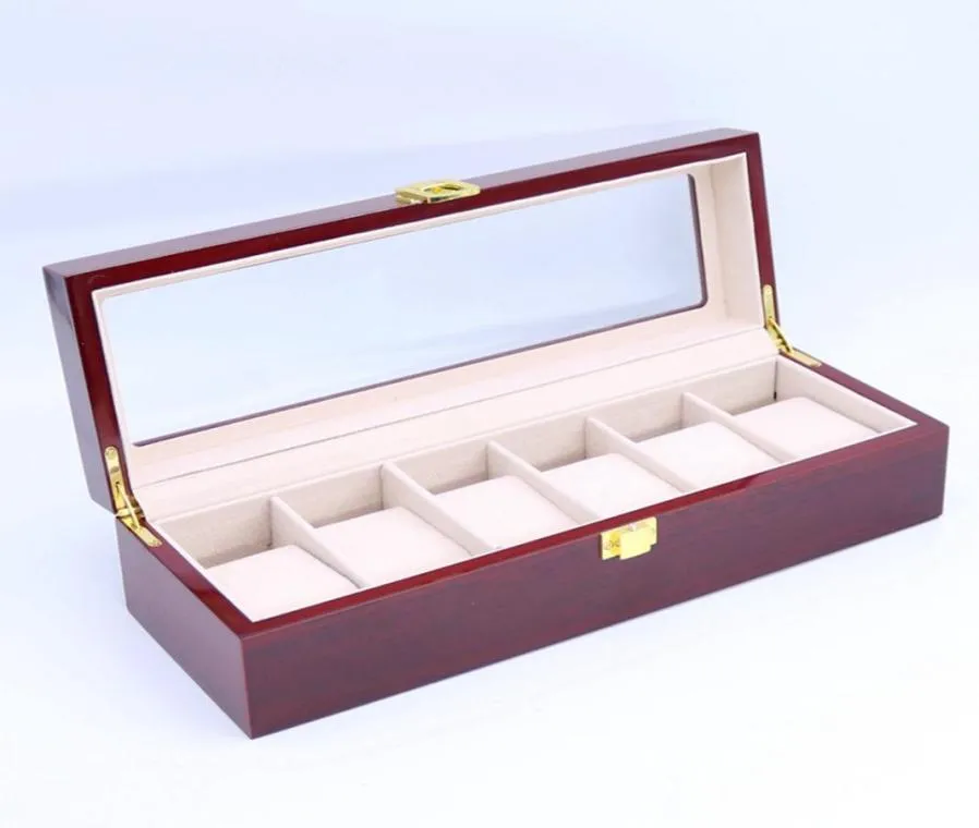 Estuche de exposición de reloj de madera con 6 ranuras de alta calidad, caja de relojes, almacenamiento de joyería elegante, caixa organizada para relogio3881734