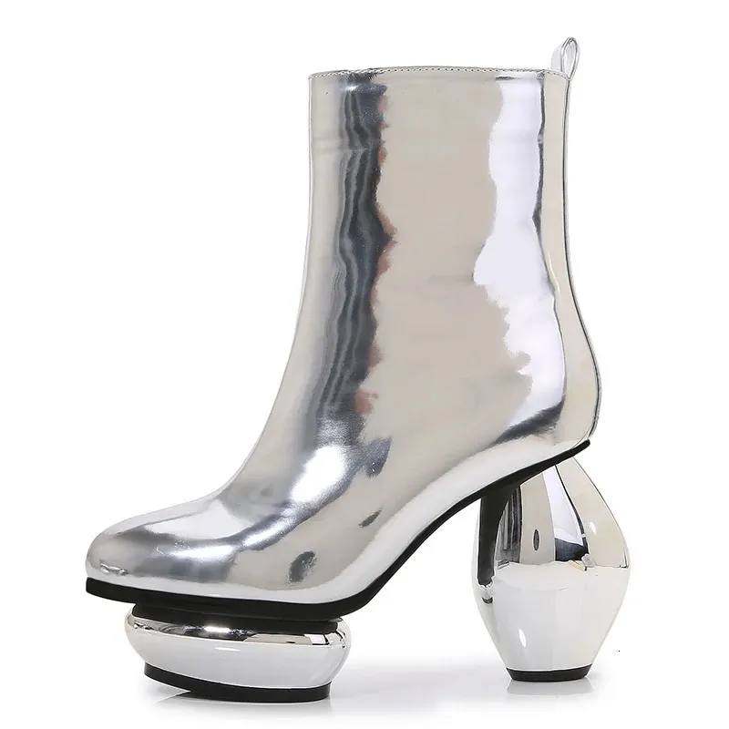 Buty wysokie obcasy damskie buty pięty zima fajna moda jesienna gęsta obcasy srebrne patent skórzany krótki bling 231212