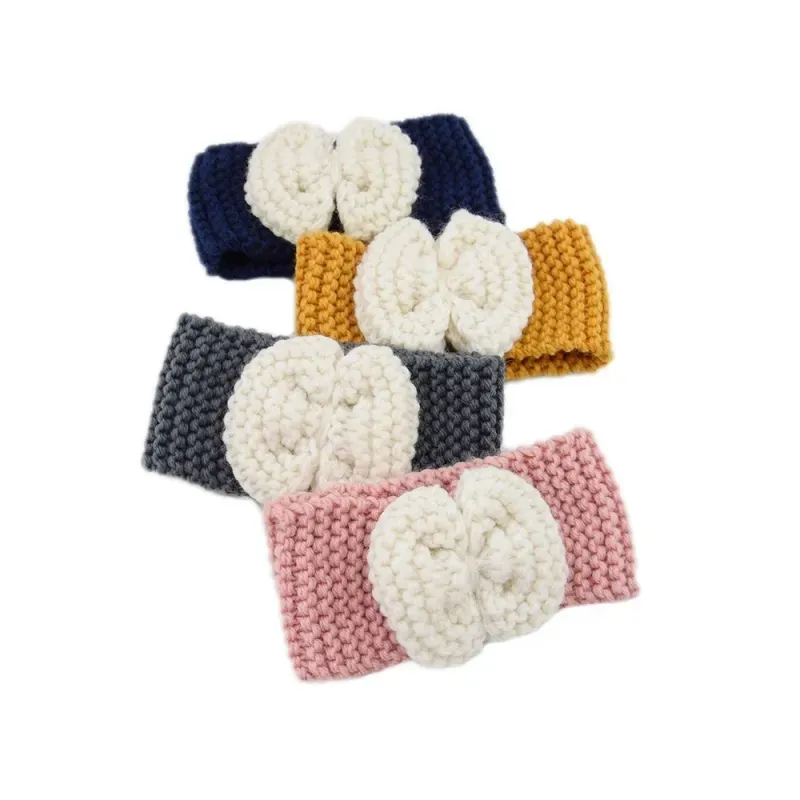 Winter Warm Baby Turban Knitted Wool Headbands Crochet Big Bow Headwear Girls Hair Accessories Newborn Infant Headwrap M3055