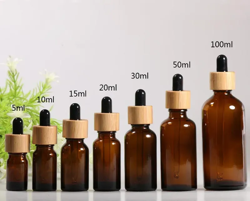 5ml 10ml 15ml 20ml 30ml 50ml 100ml Amber Glass Dropper Bottle Bamboo Essential Oil Container In Stock