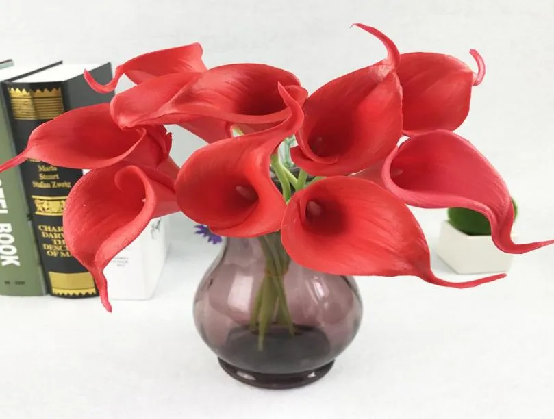 Simülasyon Calla Lily Yapay Çiçek Pu Gerçek Ev Dekorasyon Çiçekleri Düğün Partisi Mother039s Günü Buket Çiçekleri1827381