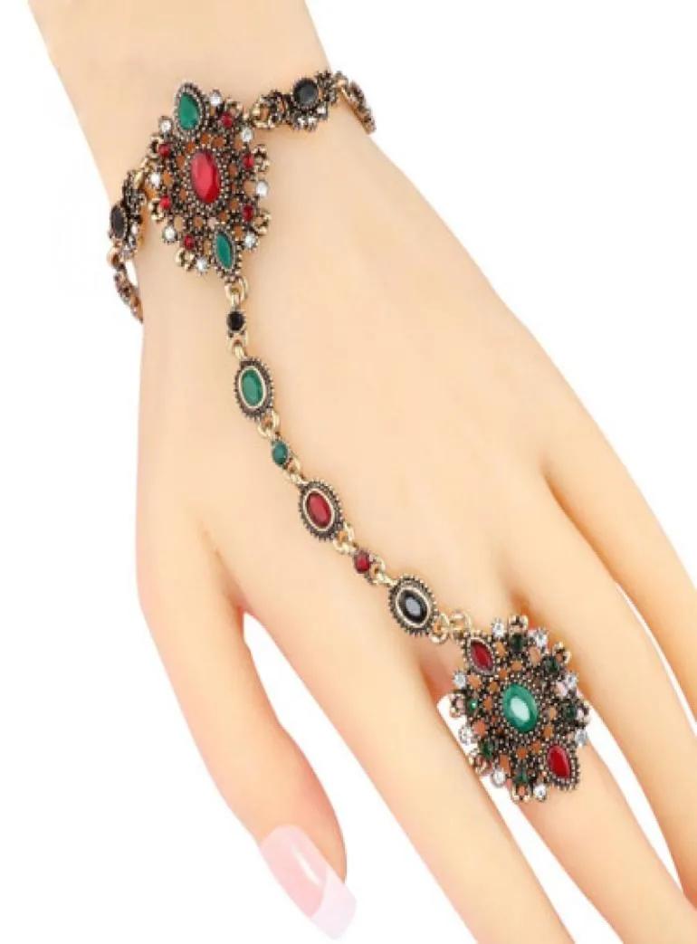 Nytt turkiska armband för kvinnor antik utsökt kristall baksida av handkedjan indiska blommiga smycken armband3613968