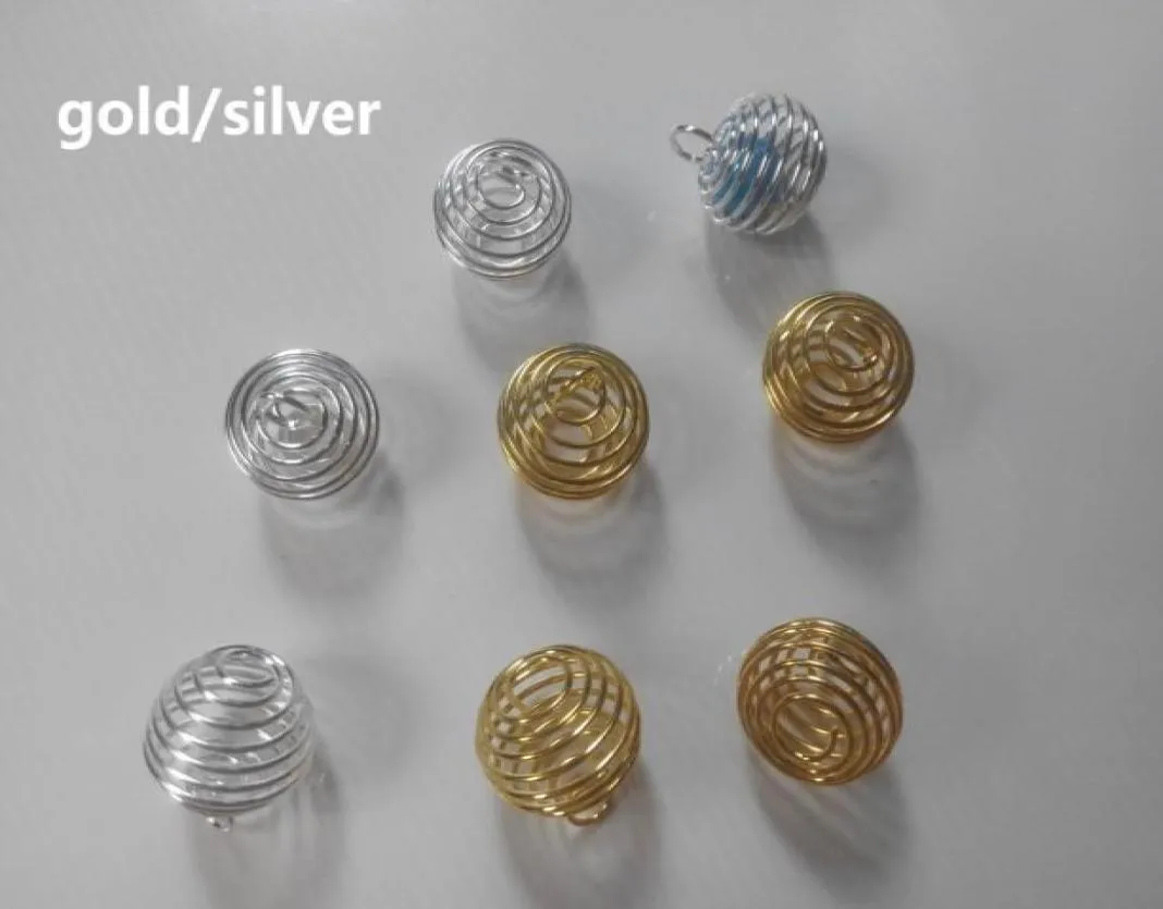 Whole 500Pcs Plated SilverGold Lantern Spring Spiral Bead Cages Pendants For Girl Diy Necklace Jewelry Making Accessories4417315