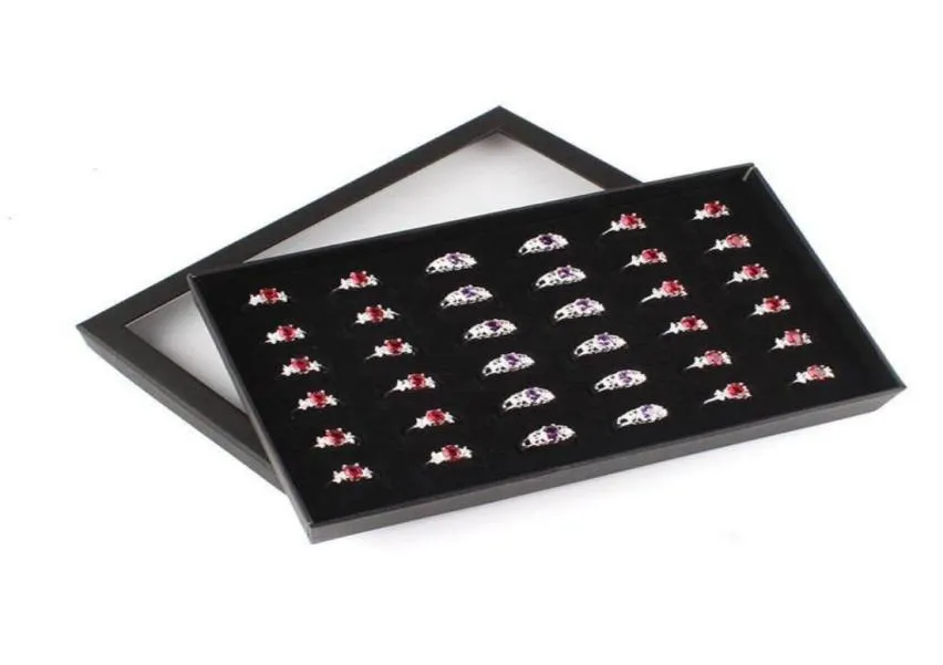 Storage Boxes Bins Black Velvet Ring Display Box Transparent Window Show Cover 36 Slots Earring Jewelry Holder Organizer2277794