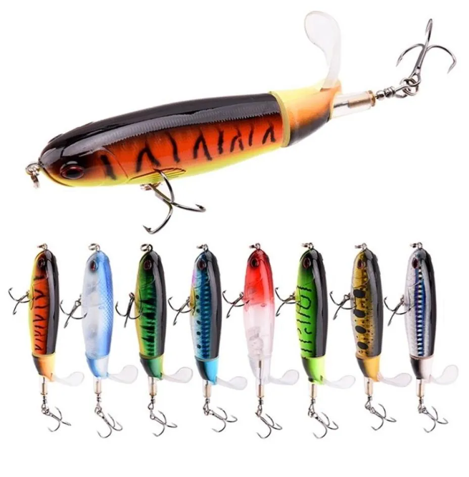 8 pçs whopper plopper 10cm14cm flutuante por isca de pesca artificial duro isca wobbler rotação cauda equipamento de pesca 3d olhos 2204093816656