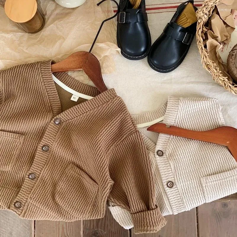 Chaquetas Ropa japonesa para niños, chaqueta cárdigan de otoño para niños, Top con cuello en V para bebé, tejido para niño pequeño, primavera