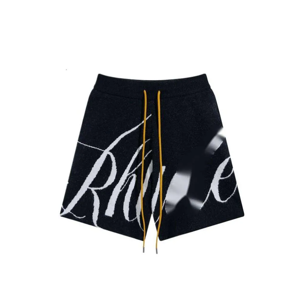 Rhude Pants Designer Fashion Men's And Women's Pants Letter Jacquard Drawstring Knitted Woolen High Street Shorts Loose Casual Capris