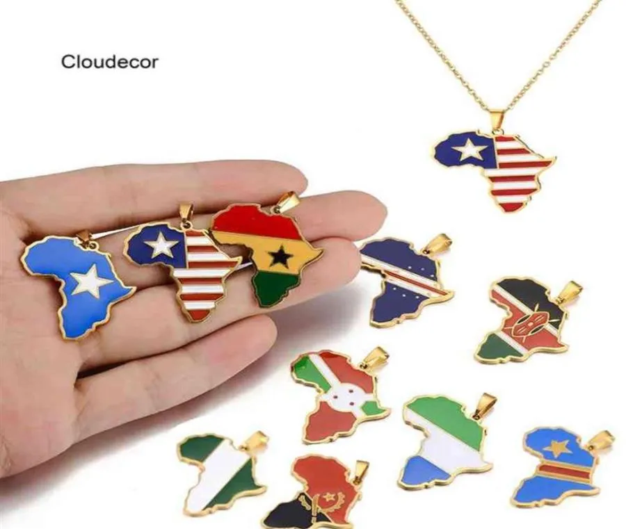 Starels Steel Jewelry Nigeria Kenia Congo Somalia Ghana Cape Verde Flag Enamel Wiselant African Map Naszyjnik310U4520343