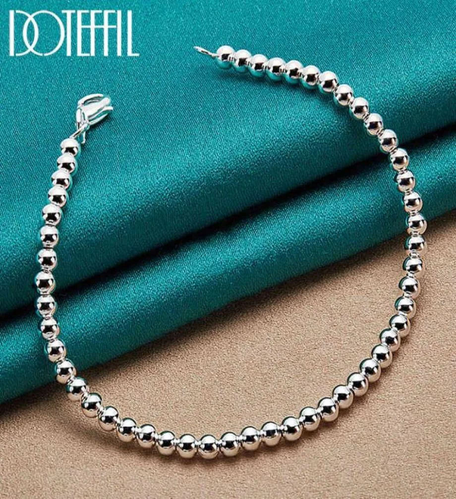 Doteffil 925 Sterling Silber 4 mm glatte Perlen Kugelkettenarmband für Damen, modisch, Hochzeit, Verlobung, Party, Charm-Schmuck9547291