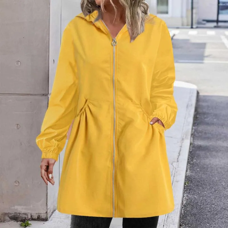 Trenchs de femmes manteaux coréen mode confort imperméable tempérament femmes couleur unie tunique vestes décontractée lâche capuche mi-longueur coupe-vent