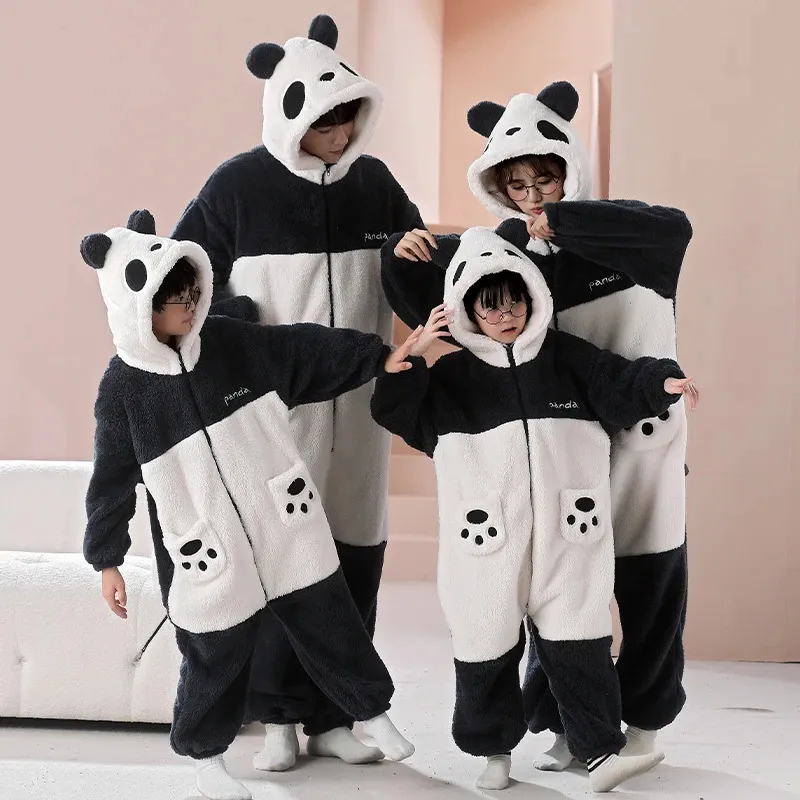 Family Matching Outfits ParentChild Outfit Pijamas Jumpsuits Kawaii Cartoon Panda Women Men Sleepwear Hoodies Winter Thicken Pajamas Onesie Pyjamas