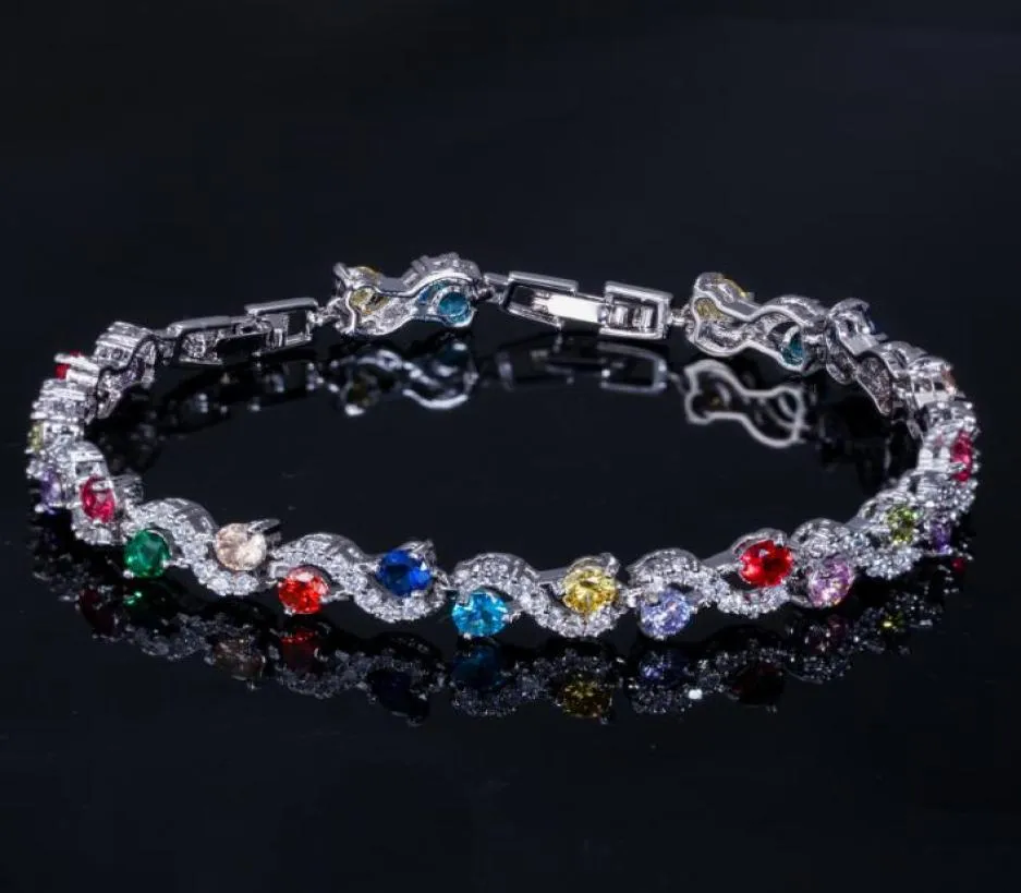 Bracelets pour femmes exquis bijoux bracelet à breloques rond Suisse AAA zircon cubique rouge blanc vert rubis plaqué or 18 carats argent9790924