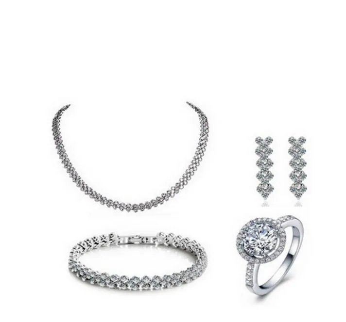 NYA 925 Sterling Silver Jewelry Set Engagement Wedding For Brides Ringörhängen Armband Halsband N0018977842