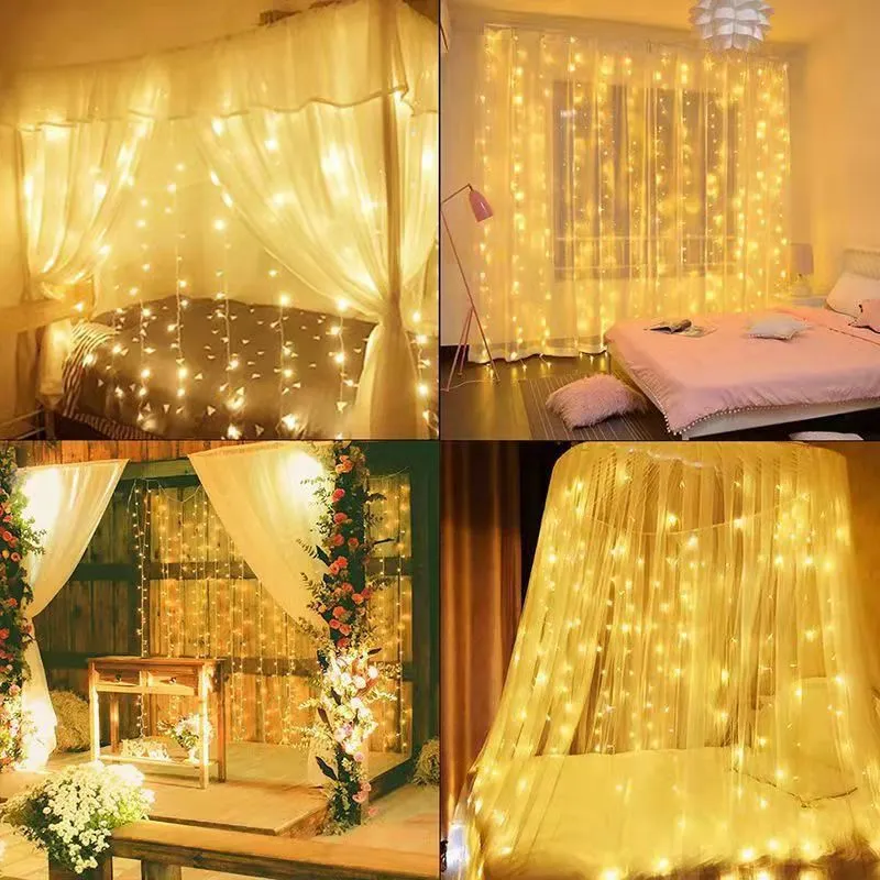 3*3 metros luzes de decoração de festa controle remoto usb fio de cobre cortina luz led corda de luz natal feriado quarto cortina decoração estrela luz