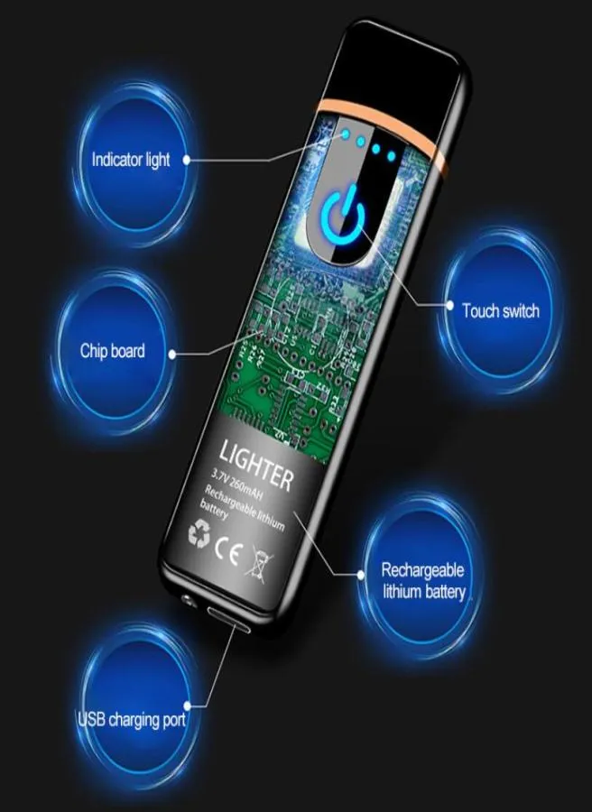 Mini-USB-Ladesensor, Touchscreen, elektronischer Wolfram-Zigarettenanzünder, flammenlos, wiederaufladbar, Windschutz, neue dünne USB-Feuerzeuge7500922