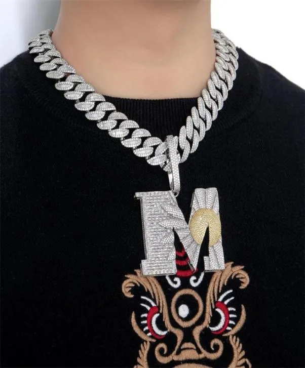 Anhänger Halsketten Hip Hop Voller Kristall Buchstabe M Gänseblümchen Halskette mit Iced Out Big 20mm Breite Bling Miami Kubanische Kette Choker Schmuck7519963