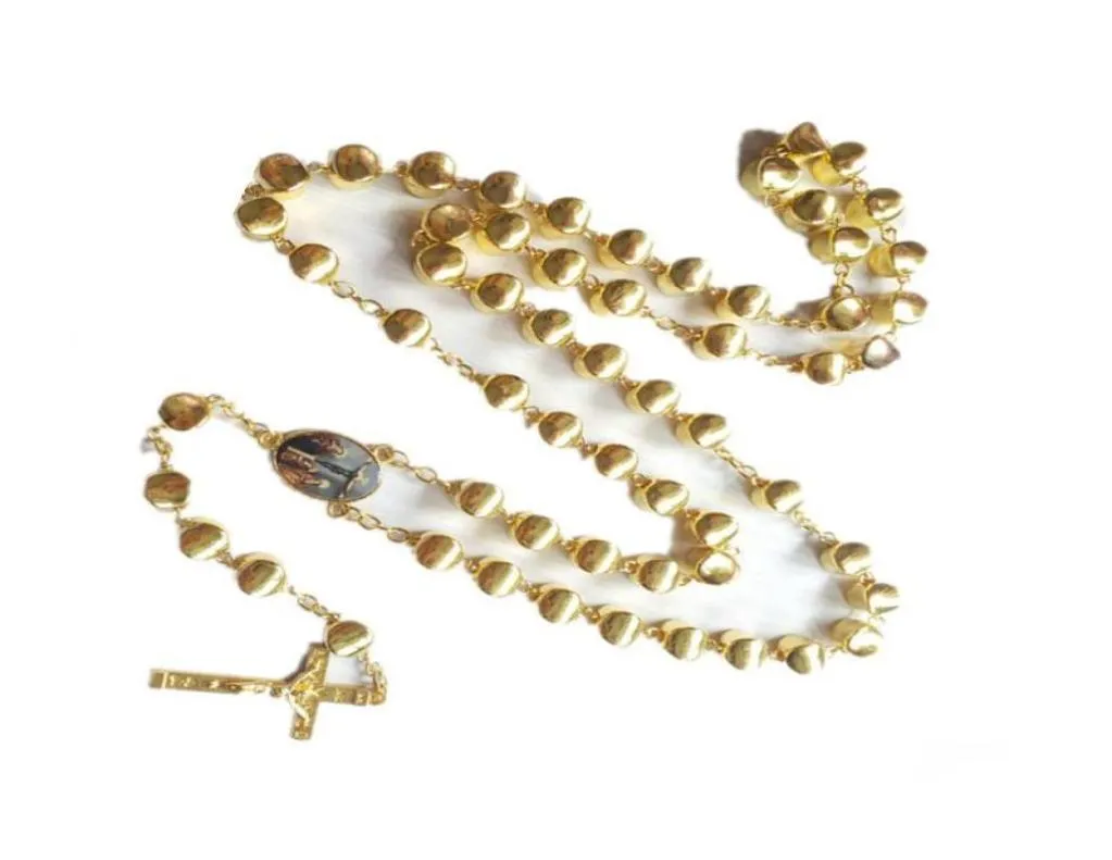 Colares Pingente Estilo Vintage Religioso Católico Ouro Diamantes Cristo Jesus Jóias Mulheres Homem Rosário Beads Necklace8076580