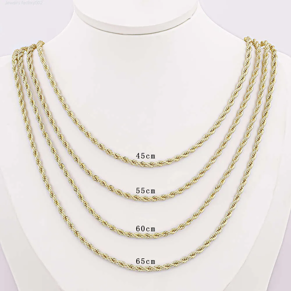 Mode 14K or cuivre lien corde chaîne plaqué or hip hop grosse corde collier chaîne 22 '' 24 '' 26 '' torsion 3mm chaîne de corde femmes