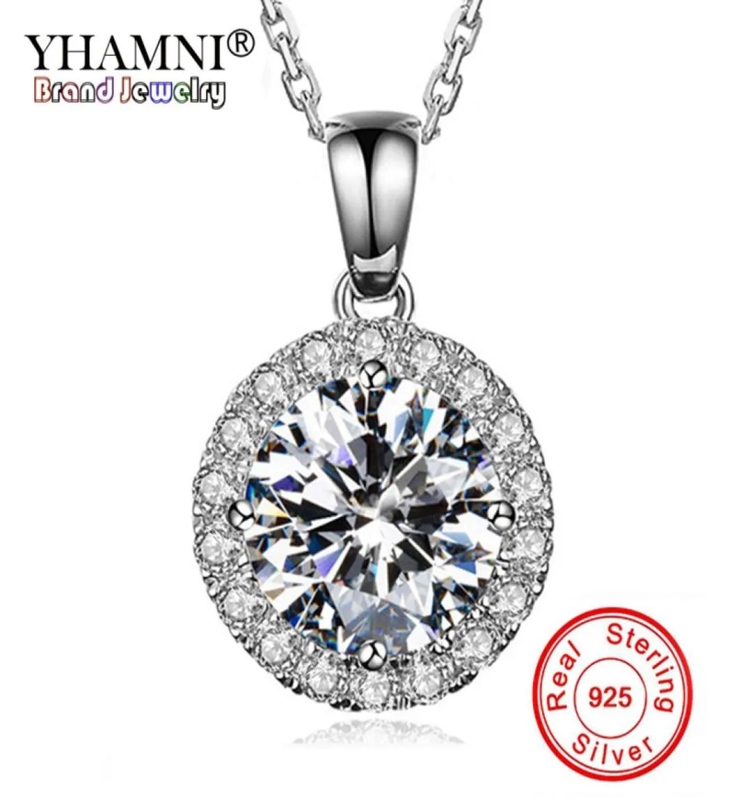 Yhamni Natural 925 Sterling Silver Wedding Pendant Necklace Real Top 5AキュービックジルコニアストーンチェーンネックレスYXL0017747322