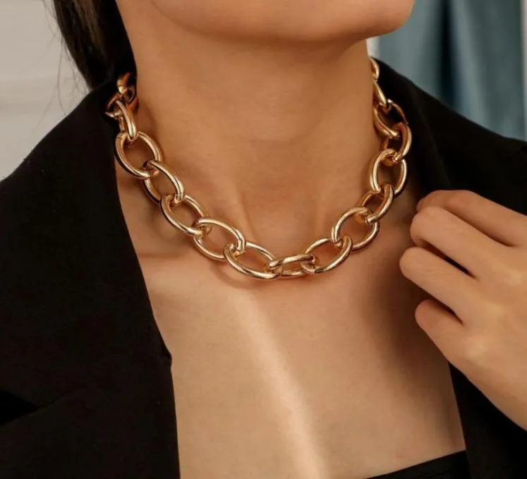 Чокеры-колье для женщин, тяжелый металл, большое толстое золотое ожерелье, цепочка в форме панка, алюминиевая ключица, хип-хоп, Goth5439701