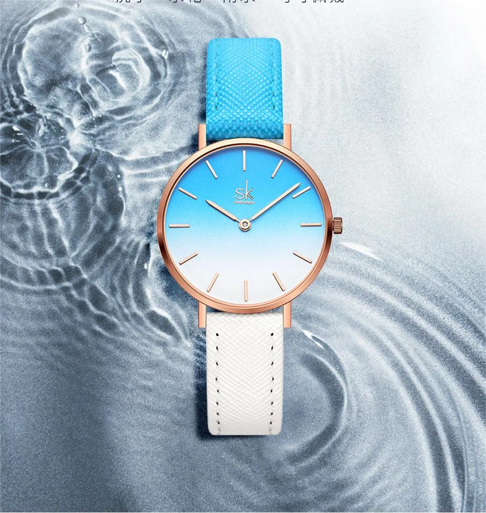 Montre femme montres de haute qualité luxe édition limitée simple dégradé couleur combinaison quartz cuir 32mm montre