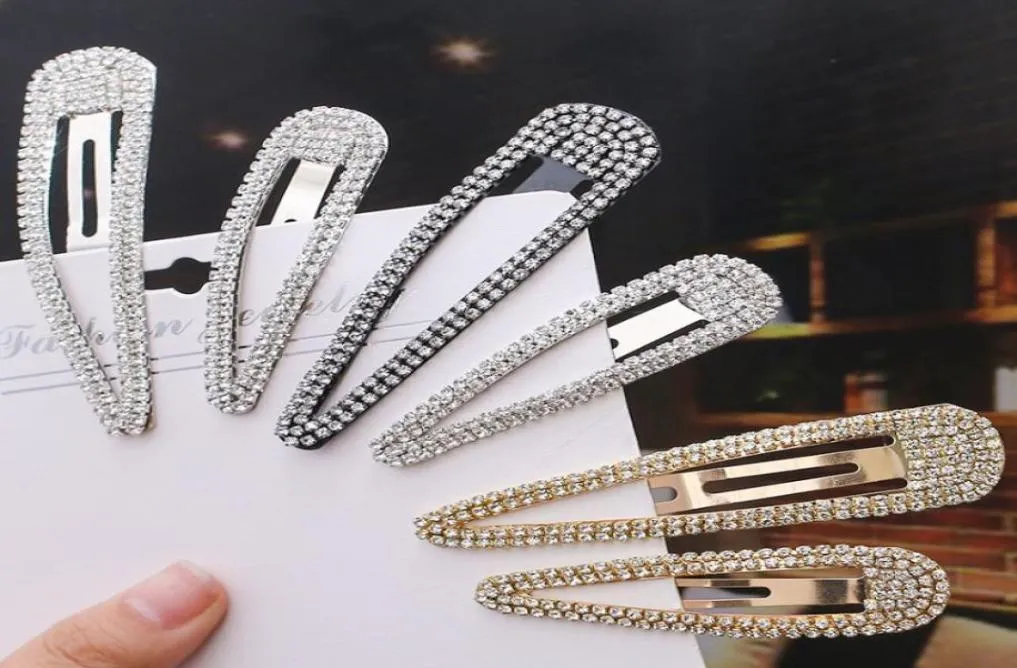 Fashion Metal Water Drop Hair Clips Golden RhinestoneClip Simple Geometry Bang Hairpin 3 Colors2777273