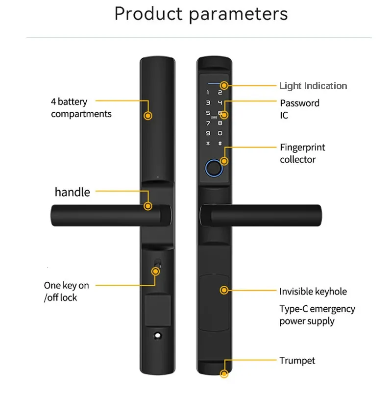 Fechaduras de porta à prova d'água Tuya Wifi Fingerprint Round Handle Electron Smart Sliding Card Code Lock para vidro de alumínio Push Pull 231212