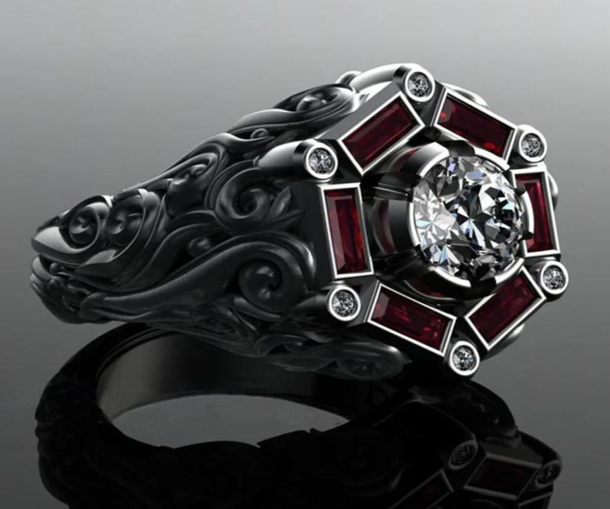 Bague de mariage en or noir et saphir à la mode, matériau en acier inoxydable, diamant rubis neutre, motif noir, fête d'anniversaire de fiançailles 6018697