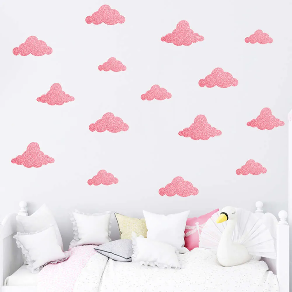 Autocollants muraux à motif de nuages roses dorés, 18 pièces, pour salon, chambre à coucher, sparadrap muraux décoratifs pour la maison, papier peint mural en Pvc