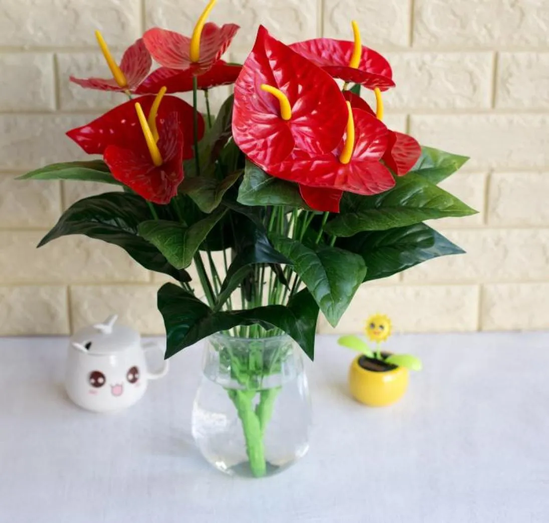 Hela 1 gäng 18 huvuden Artificial Anthurium Flower Potted Plant Silk Flower Home Decoration Shippin3956543