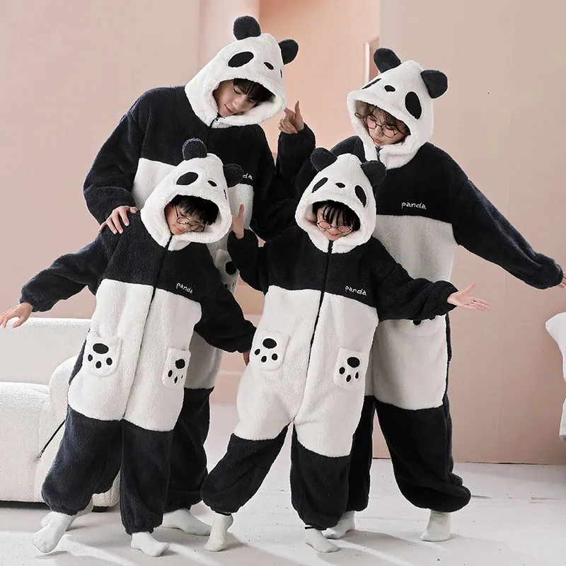 Family Matching Outfits ParentChild Outfit Pijamas Macacões Kawaii Cartoon Panda Mulheres Homens Pijamas Hoodies Inverno Engrossar Pijama Onesie Pijama 231212