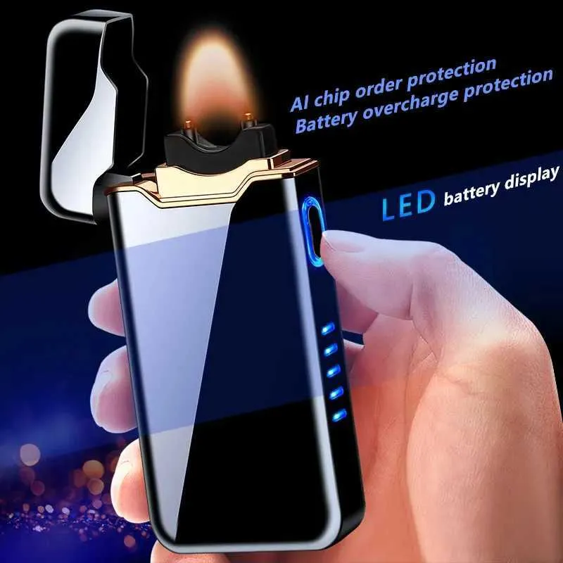 Ny tändbåge USB Electric Lighter Metal Rechargeble Cigar Battery Display Big Flame Gift