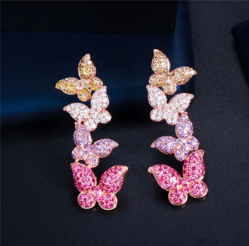 Vintage lange vlinder charme designer oorbel witte AAA Cubic Zirconia oorbellen Rose goud koper 925 sterling zilver post sieraden 4972613