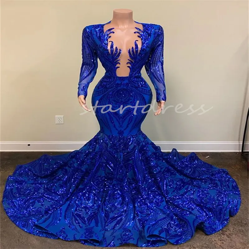 Glitter abito da ballo di paillettes blu royal blu scintillante sirenette nere abiti da sera 2024 plus size donne abiti speciali abiti formali vestiti di vestiti di gala