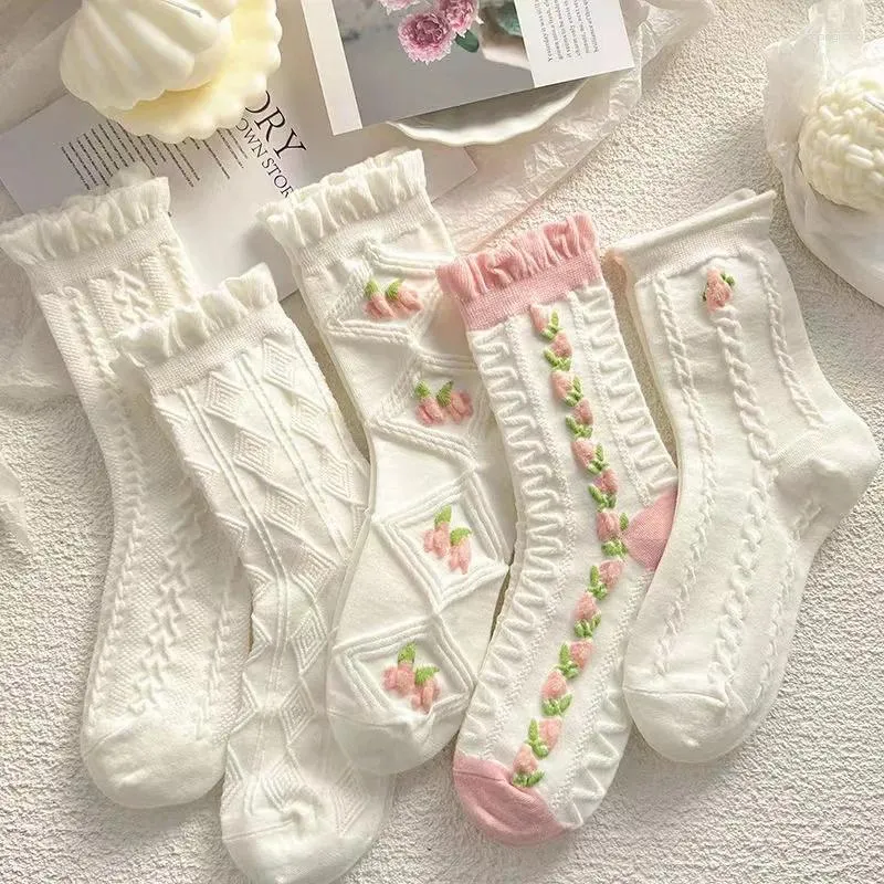 Frauen Socken japanische Kawaii Harajuku Mädchen Tube weiß College Studenten Spitze süß