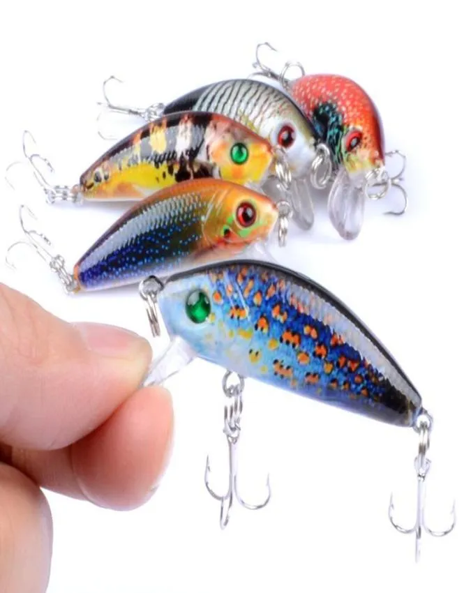 Minnow Fishing Lure Hard Mini Crank Bait 38g 5cm 3D Eyes Crankbait Plastic Wobbler med 10 Hooks7794343