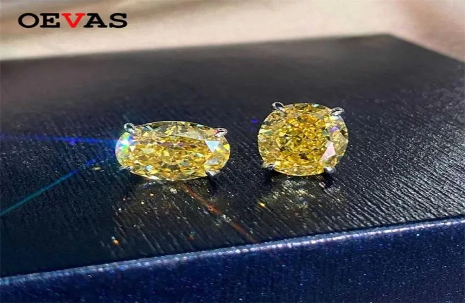 OEVAS 100 925 argent Sterling 810mm ovale haute teneur en carbone diamant boucles d'oreilles rose jaune 5A Zircon fête de mariage bijoux fins 21102753374