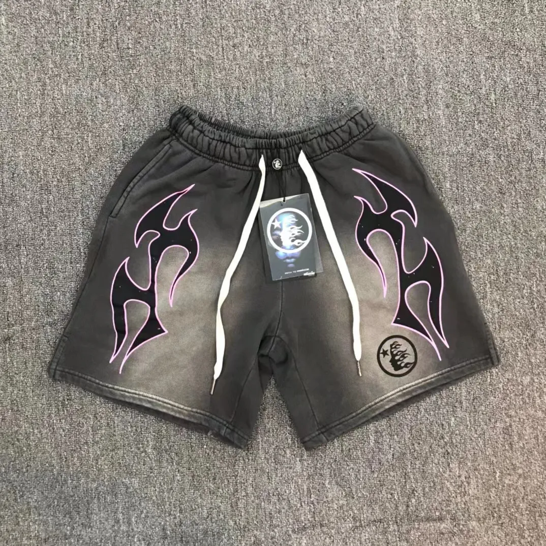 Hell Star Shorts Hommes Shorts D'été Hellstar Classique Flamme Lettre Imprimer Hommes Femmes Pantalon Court Streetwear Terry Tissu Pantalon Décontracté w7