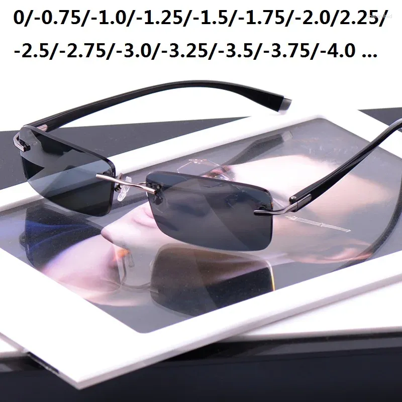 Sunglasses Rimless Myopia Men Polarized Driving Sun Glasses For Male -1.0 -1.5 -1.75 -2.0 -2.5 Men's Optical Eyewear Anti Glare