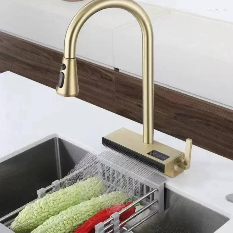 Kitchen Faucets Brushed Gold Pullout Digital Display Faucet Feiyu Accessories Black