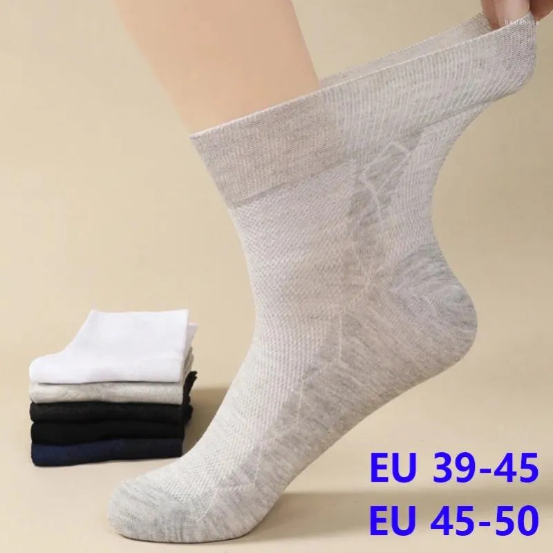 Chaussettes pour hommes 10pcs 5 paires de grande taille maille hommes plus long coton bouche lâche haute élastique pour les vieux pères diabétiques cadeaux EU 45-50