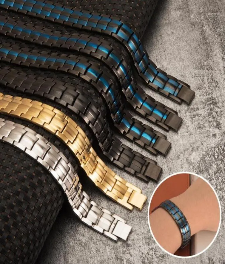Vinterly Bracelet noir hommes chaîne à main énergie santé Germanium Bracelet magnétique hommes acier inoxydable bracelets pour femme 15767208