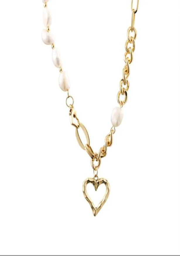 Colliers pendentif d'amour de perle baroque naturelle couture féminine Ins chaîne de clavicule Hip Hop à la mode petit Design collier polyvalent 6113399