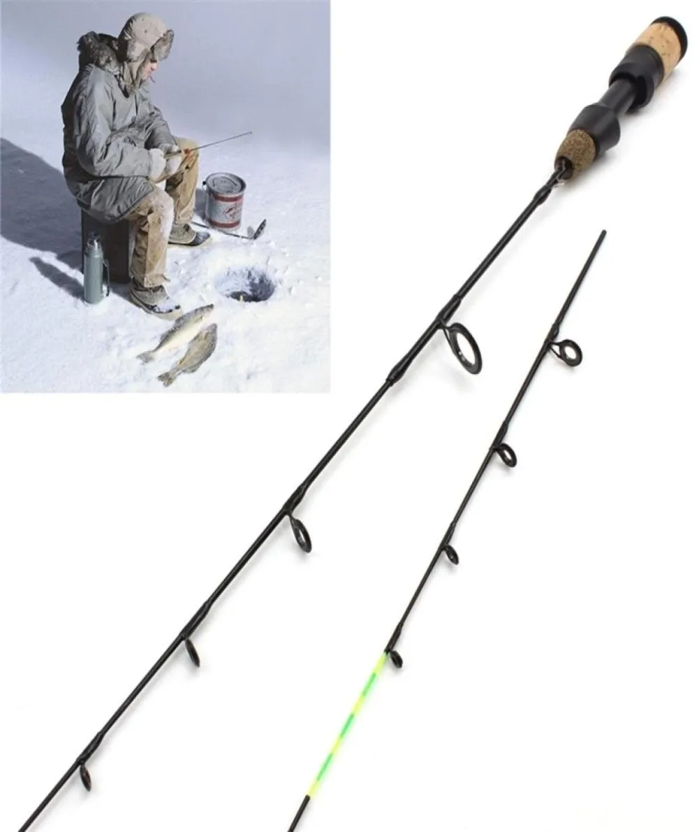 Canne à pêche sur glace d'hiver de 58cm, 2 embouts, en Fiber de carbone, ultralégère, pour carpe, 2111232260160