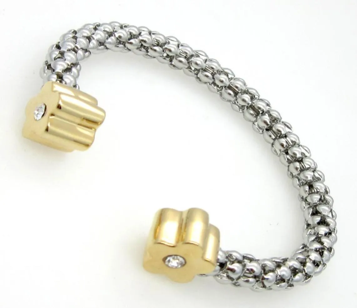 Gold Silver Women rostfritt stål dubbelblomma kabelband manschettarmband modedesign9207609