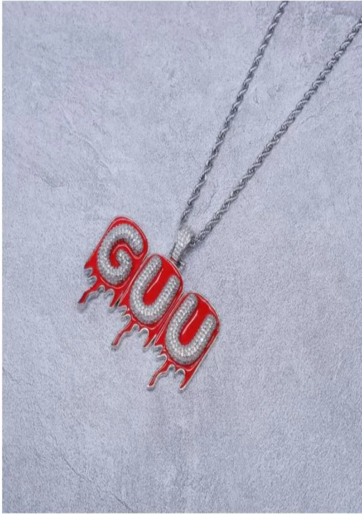 AZ Nome personalizzato Collana con pendente a forma di lettera di frantumazione di olio rosso Gioielli hip-hop Oro argento con catena a corda da 24 pollici4580091