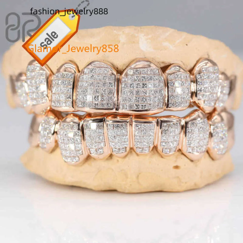 Diamond setting Jewelry 18K Gold Plated Moissanite Teeth Grillz Invisible with Princess Cut 925 Silver VVS Custom Hip Hop Iced Out Grillz