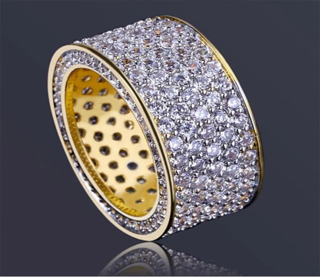 Anelli bling bling con micro pavé di zirconi cubici ghiacciati in oro 360 Anello hip-hop con diamanti simulati di alta qualità placcato oro 18 carati3072921