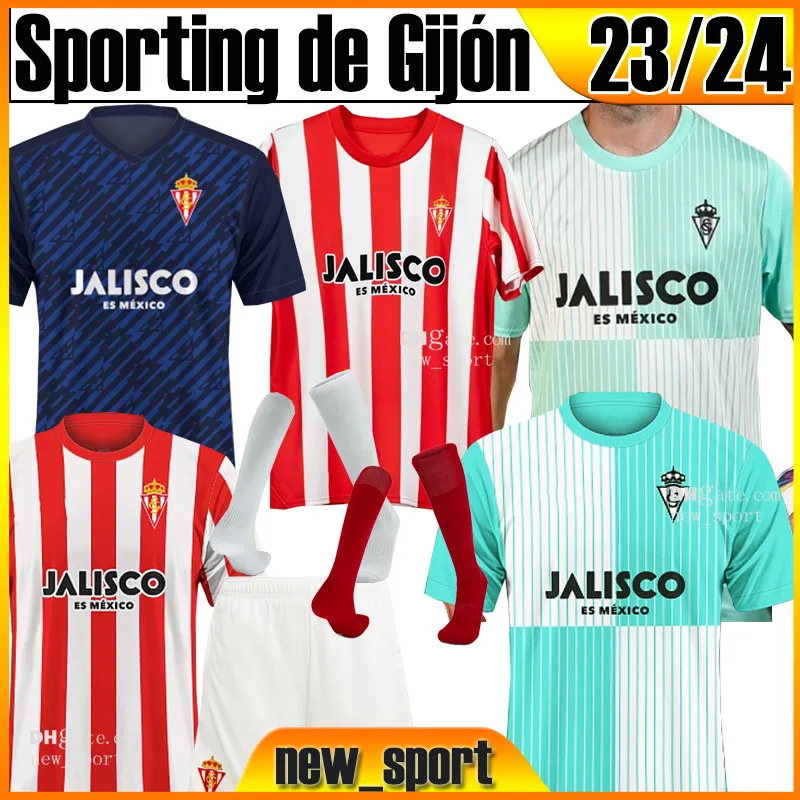 23 24 Sporting de Gijon Soccer Jerseys fans 2023 2024 Djurdjevic Djuka Manu Garcia Aitor G. JS Babin Camiseta de Futbol Hombre Football Shirt Män lägger till barnsockor fulla uppsättningar