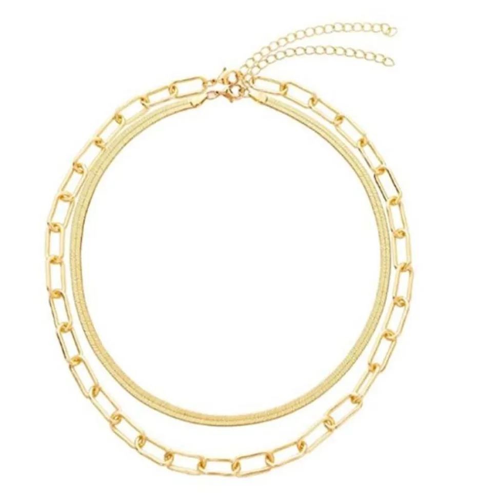Цепочки из 18-каратного позолоченного многослойного ожерелья, многослойное колье-цепочка со скрепками, подарок для женщин Clavicle3698322